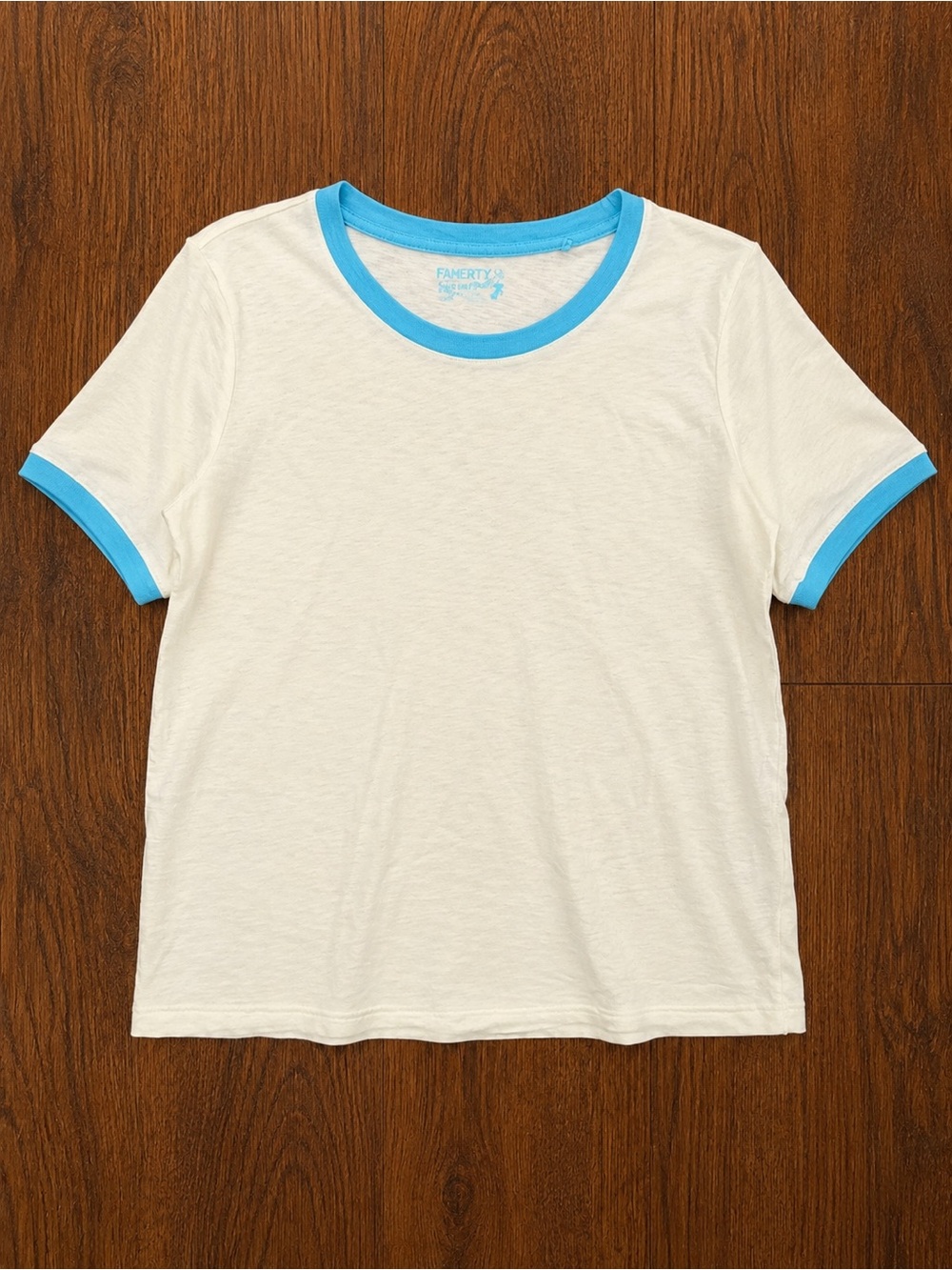 Faherty Light Yellow Tee with Bright Blue Trim Sz XL NWOT